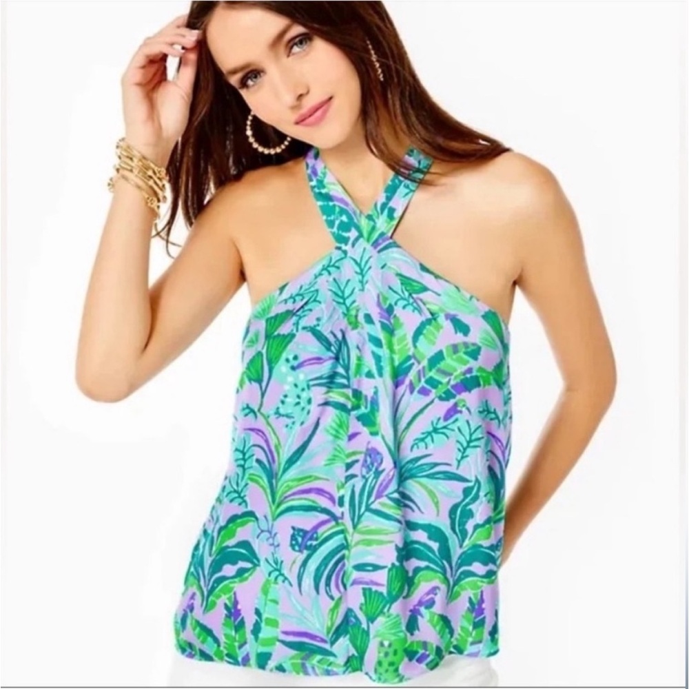 Lilly Pulitzer Rori Halter Top blouse Tropical Print S Summer sleeveless
